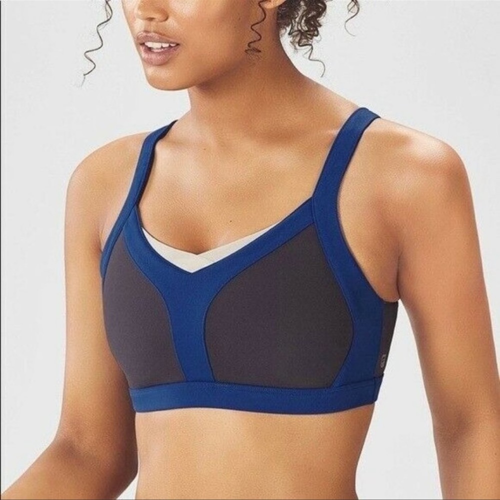 NWT Fabletics Shira Color Block Sports Bra Medium Impact blue grey